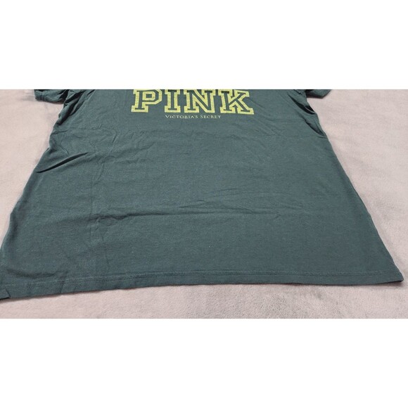 Victoria's Secret Small Green LOVE PINK Campus Cotton Off The Shoulder Tee NWT - Picture 3 of 9